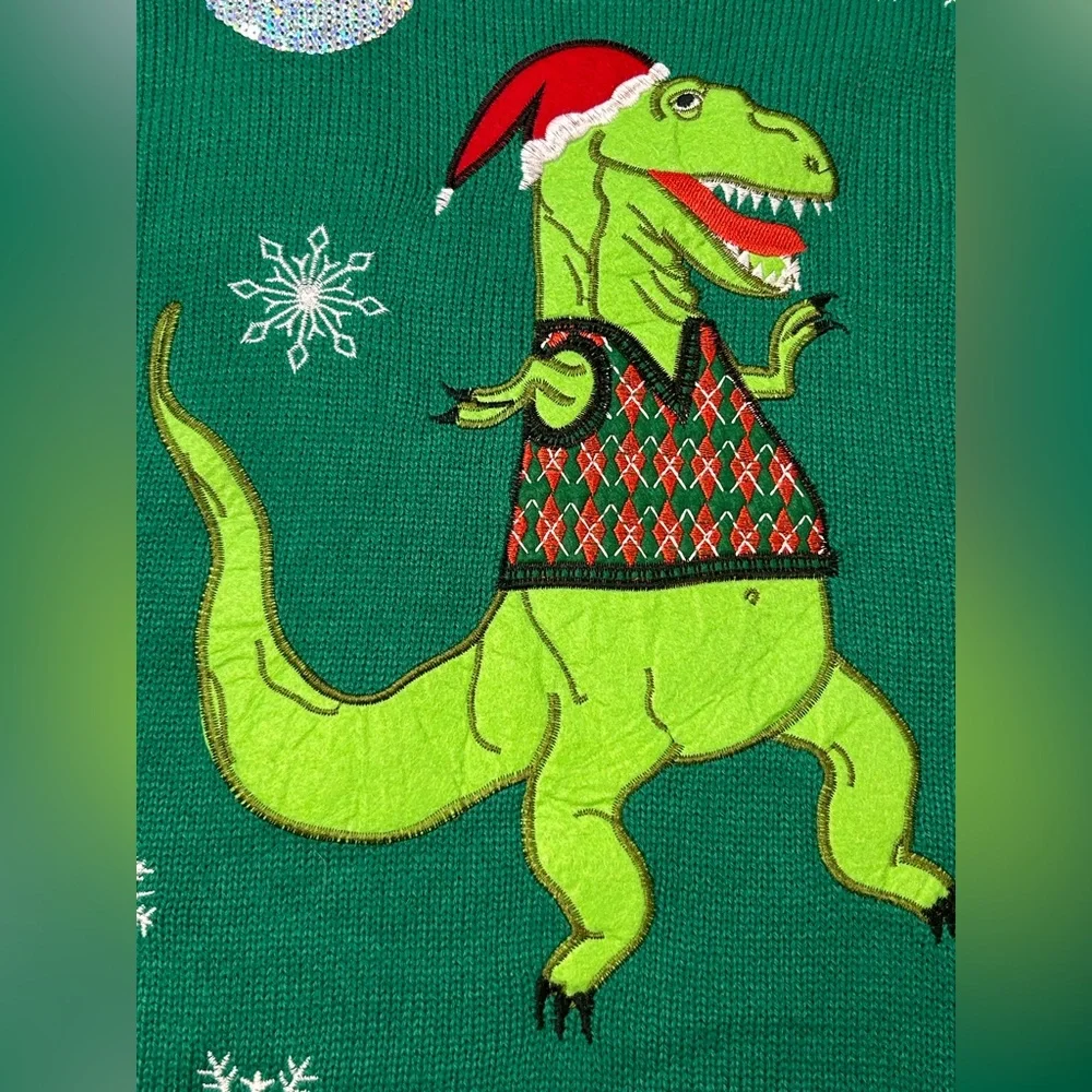 Jolly Sweaters Green T-Rex Dinosaur Christmas‎ Sweater NWT 2XL